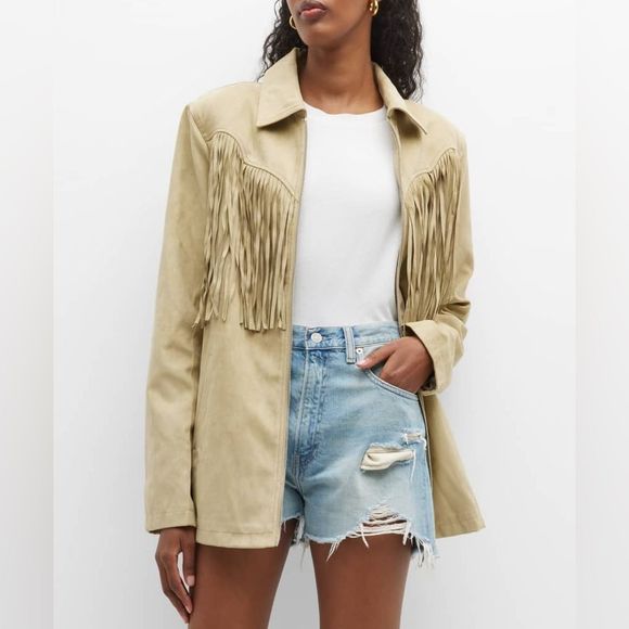 Tan Fringe Faux Suede Jacket - Picture 1 of 2